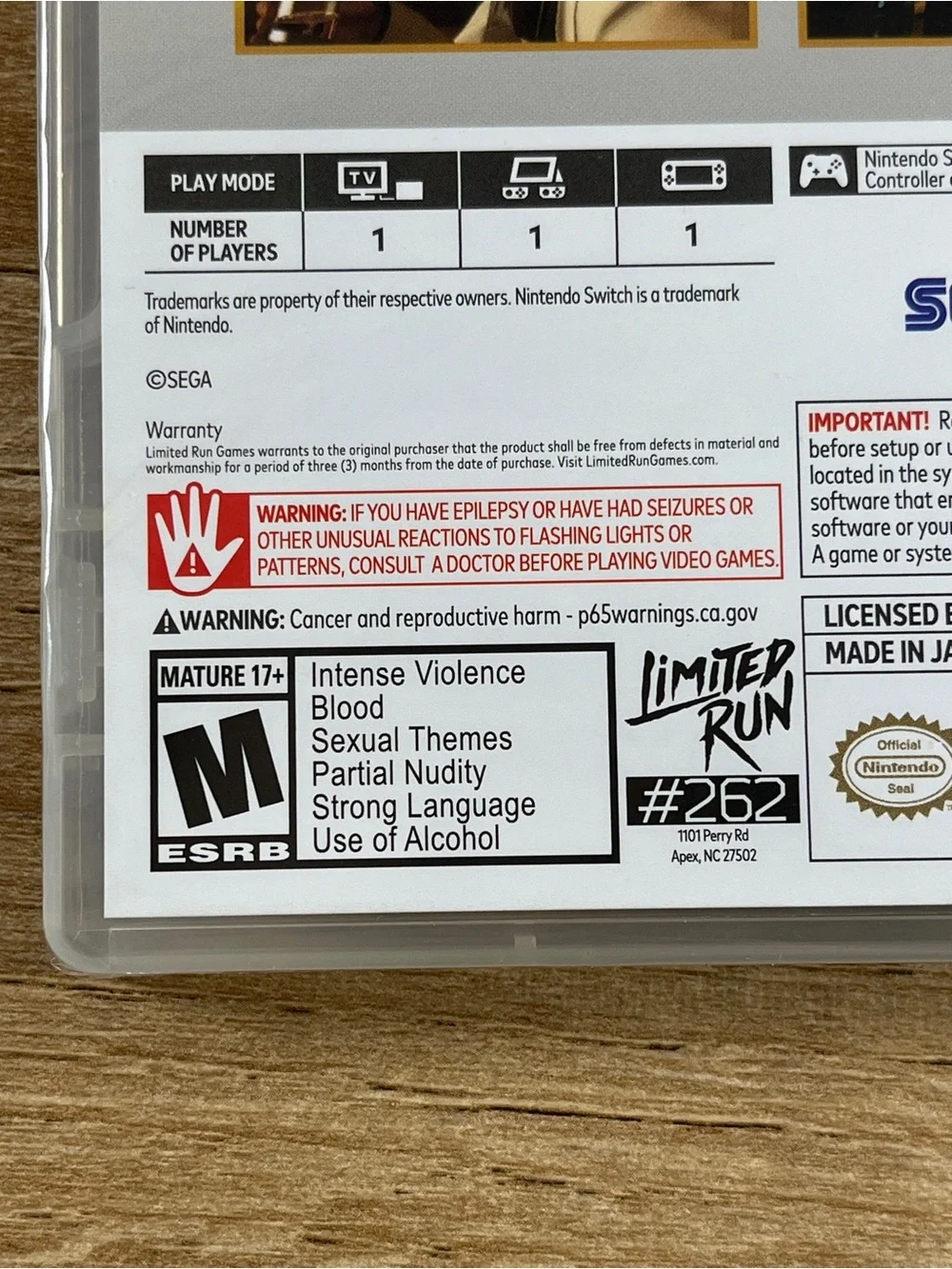Yakuza Kiwami Nintendo Switch Game Limited Run NEW SEALED